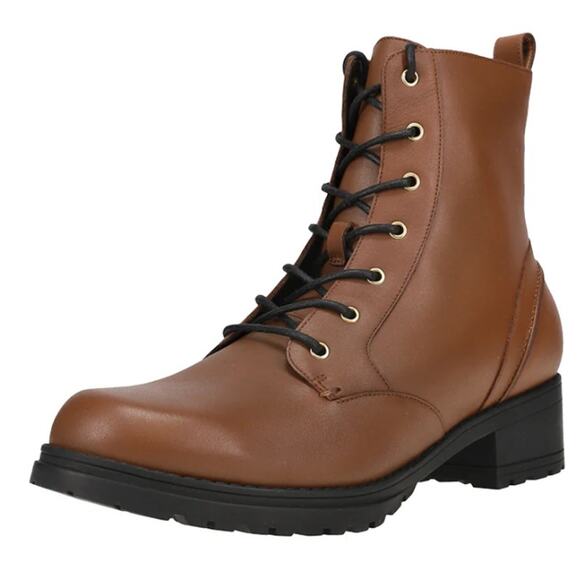 Cole Haan Shoes - Cole Haan Womens Camea Combat Boots US 7 Brown Leather Zip Side Waterproof NWOB
